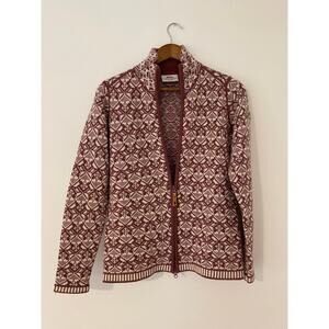 Fjallraven Snow Cardigan Mesa Purple Full Zip 100% Wool Off White EUC S $385